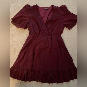 Shein polka dot wrap burgundy dress size size L (8/10)